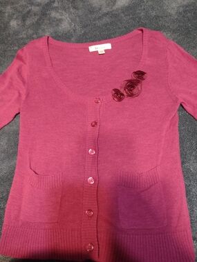 Decree Rose-Pink Floral Applique Button Cardigan